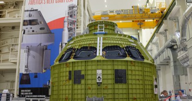 NASA's new Orion spacecraft was moved into KSC's Operations & Checkout building for preparation to fly atop SLS in 2018 in the EM-1 mission.