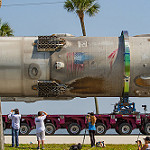 Falcon 9 / JCSAT-14 Return to Port: JCSAT-14 Falcon9 moving to Pad39A (people for scale)