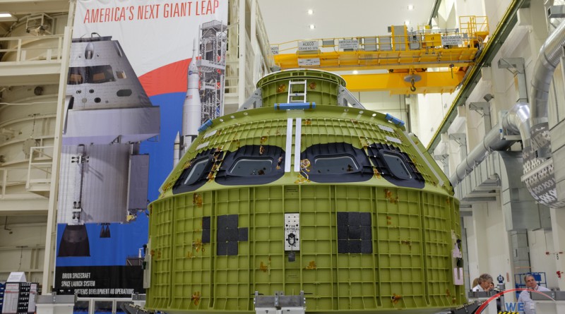 NASA's new Orion spacecraft was moved into KSC's Operations & Checkout building for preparation to fly atop SLS in 2018 in the EM-1 mission.