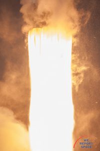 Closeup of the 9 Merlin 1D engines powering Falcon 9 to orbit