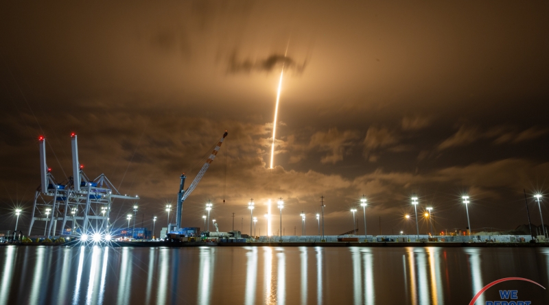 SpaceX's latest batch of Starlink satellites is launched from Cape Canaveral Air Force Station, while recovery crews work on the recently returned first stage booster from last weekend's Demo-2 Crew Dragon mission.  Photo credit: Michael Seeley / We Report Space