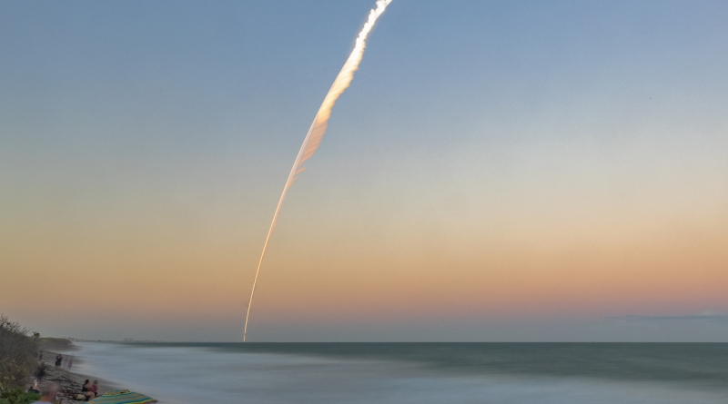 United Launch Alliance's Atlas V rocket streaks out over the Atlantic Ocean in this long-exposure photo captured from Patrick Air Force Base.  Photo credit: Michael Seeley / We Report Space