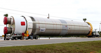 ULA's Vulcan Centaur Pathfinder Tanking Test booster arrives at Cape Canaveral Space Force Station on February 13, 2021.  Photo credit: Michael Howard / We Report Space