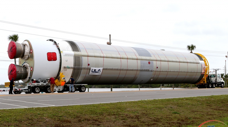 ULA's Vulcan Centaur Pathfinder Tanking Test booster arrives at Cape Canaveral Space Force Station on February 13, 2021.  Photo credit: Michael Howard / We Report Space