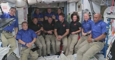 The 11 astronauts aboard the International Space Station pose for a group photo following the arrival of the Crew-2 complement. Photo credit: NASA