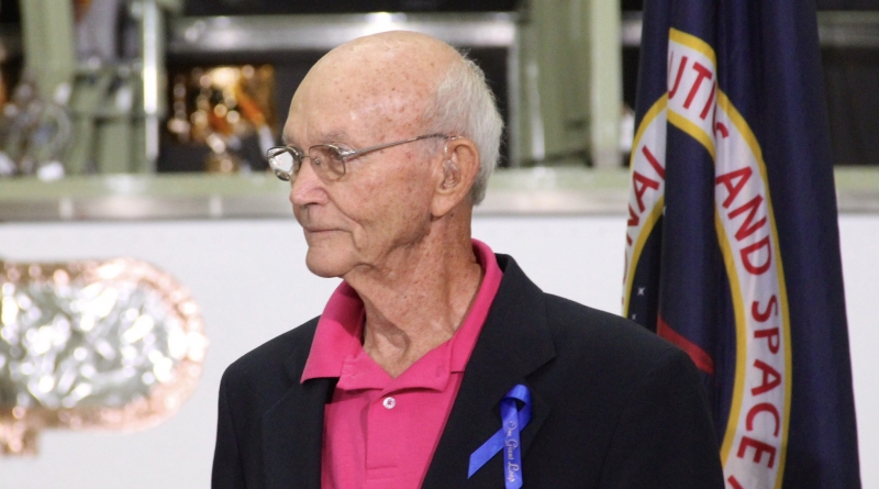 Astronaut Michael Collins attends the renaming ceremony for the Neil Armstrong Operations & Checkout building at Kennedy Space Center in 2014. Photo credit: Michael Seeley / We Report Space