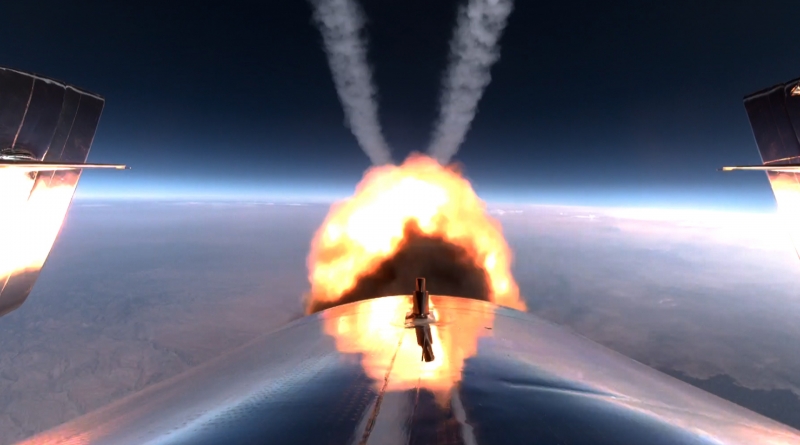 VSS Unity rocket motor burn on #Unity22. Photo credit: Virgin Galactic
