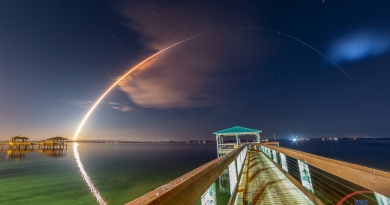 Palm Shores and the Indian River Lagoon were treated to a spectacle of light and sound early this morning as United Launch Alliance's Atlas V rocket and Northrop Grumman's STP-3 satellite ascended to orbit.  Photo credit: Michael Seeley / We Report Space