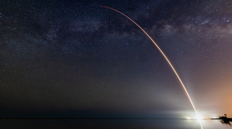 SpaceX's Falcon 9 rocket and Dragon Capsule 'Freedom' soar to orbit across Florida's skies in this two-image composite photo.