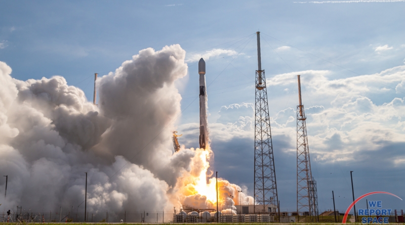 SpaceX's Falcon 9 rocket takes flight with the Nilesat 301 satellite.  Photo credit: Michael Seeley / We Report Space