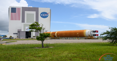 SLS Booster Arrives at Kennedy Space Center